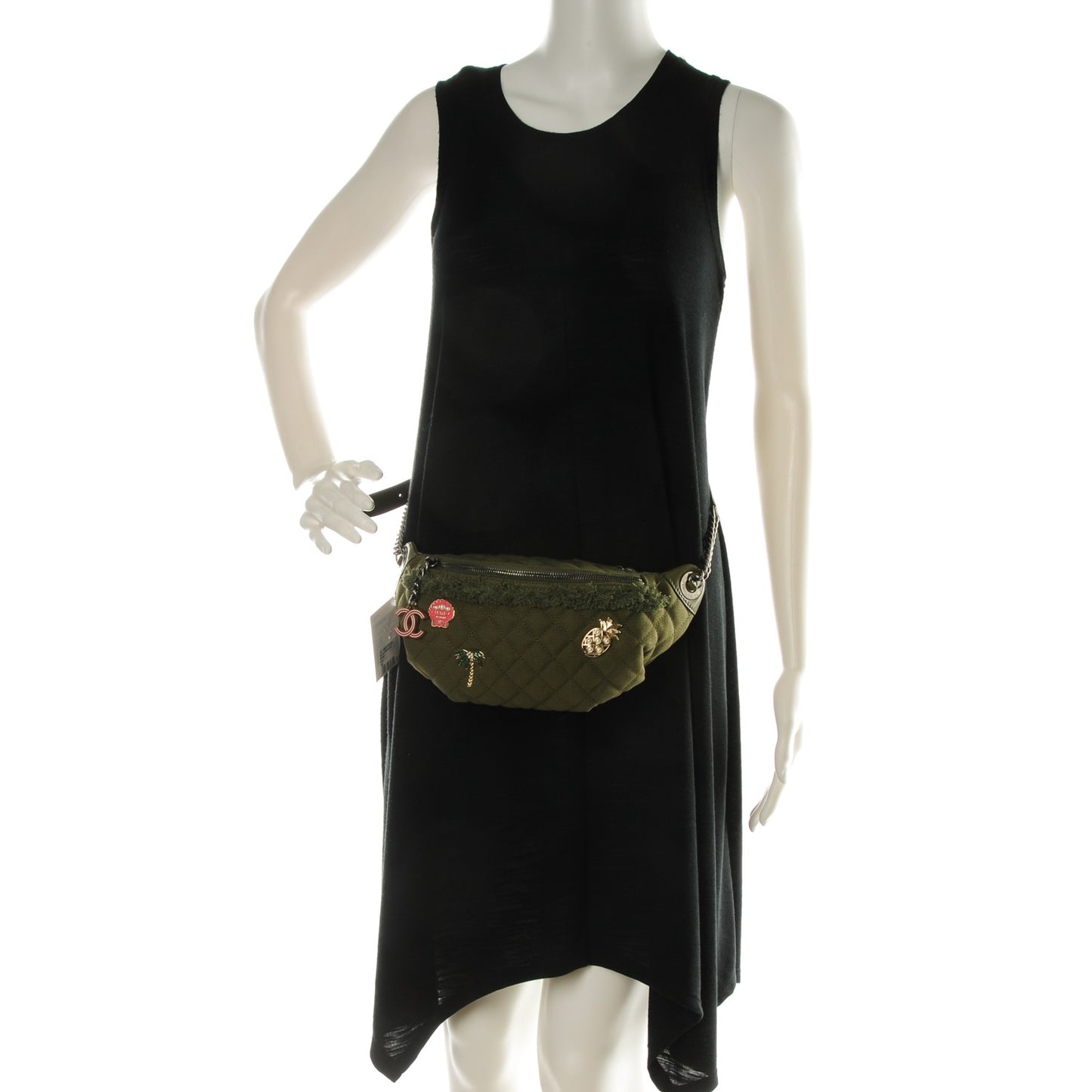 Canvas Lambskin Quilted Coco Cuba Charms Waist Bag Khaki