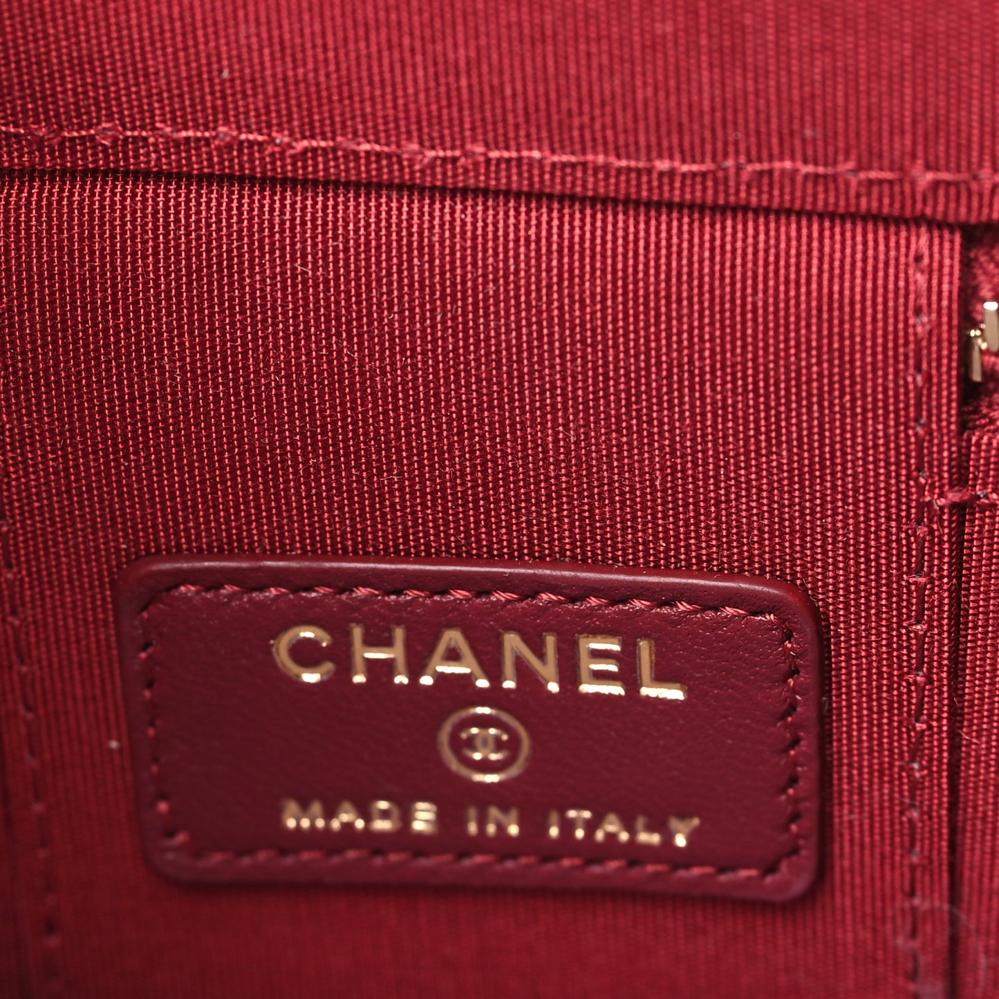 Lambskin Quilted Mini Top Handle Vanity Case With Chain Burgundy