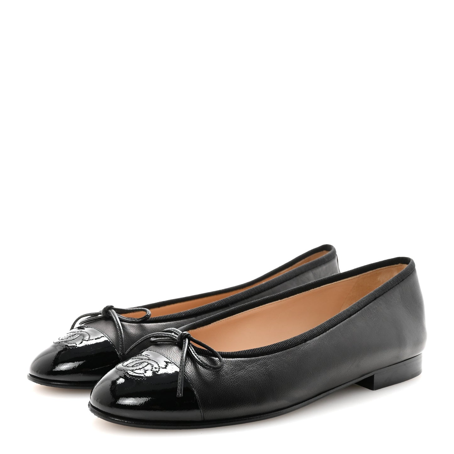 Lambskin Patent Cap Toe Ballerina Flats 37.5 Black
