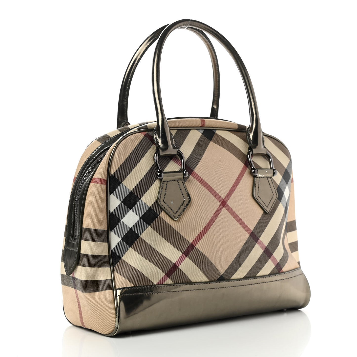 Metallic Supernova Check Patent Bowling Bag Pewter
