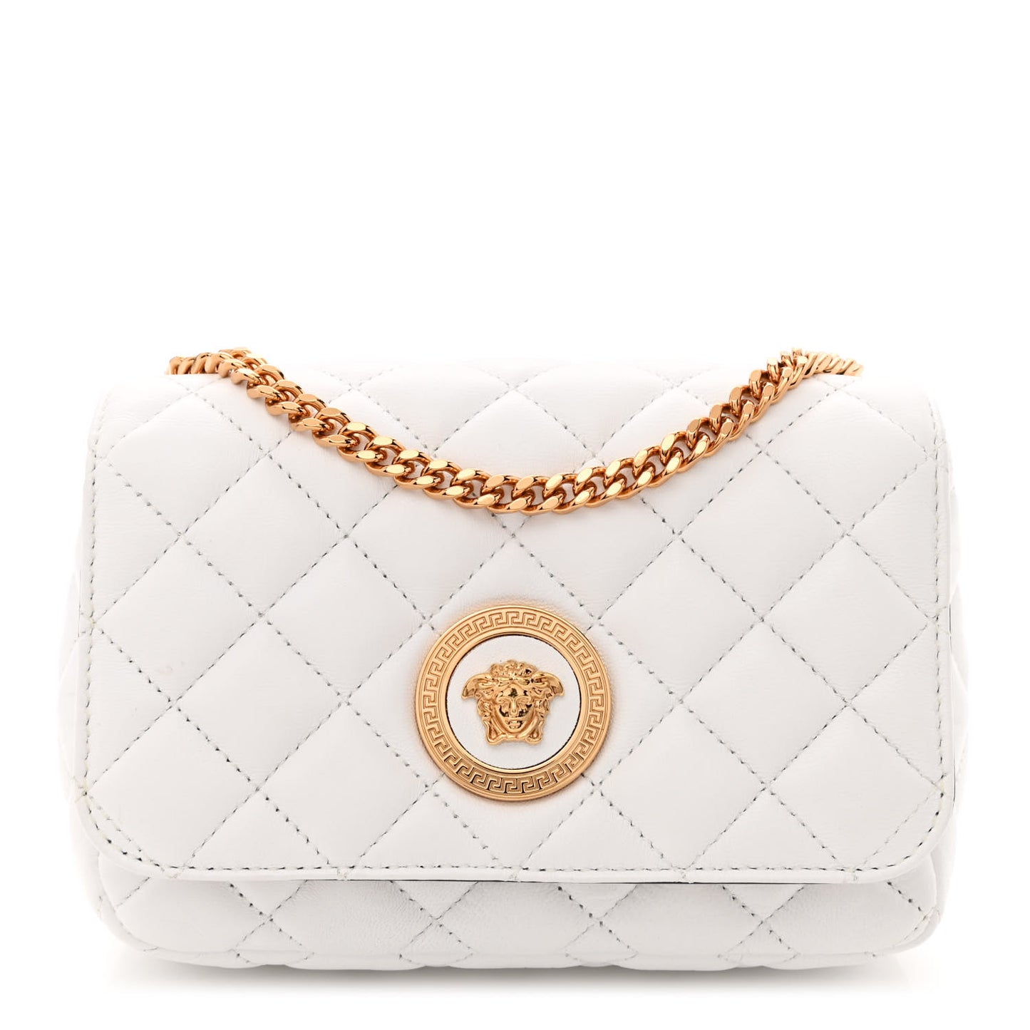 Nappa Quilted Small Medusa Chain Crossbody White