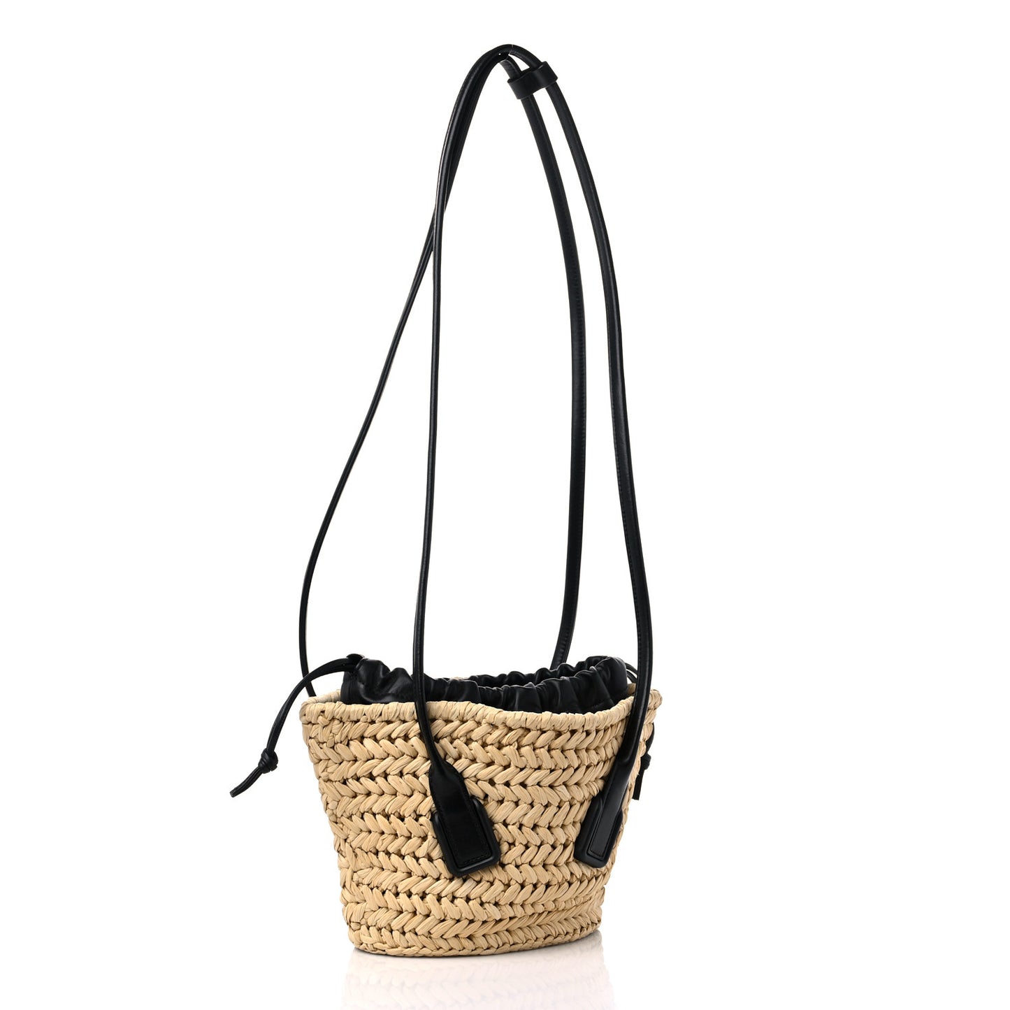Raffia Calfskin Small Arco Basket Black