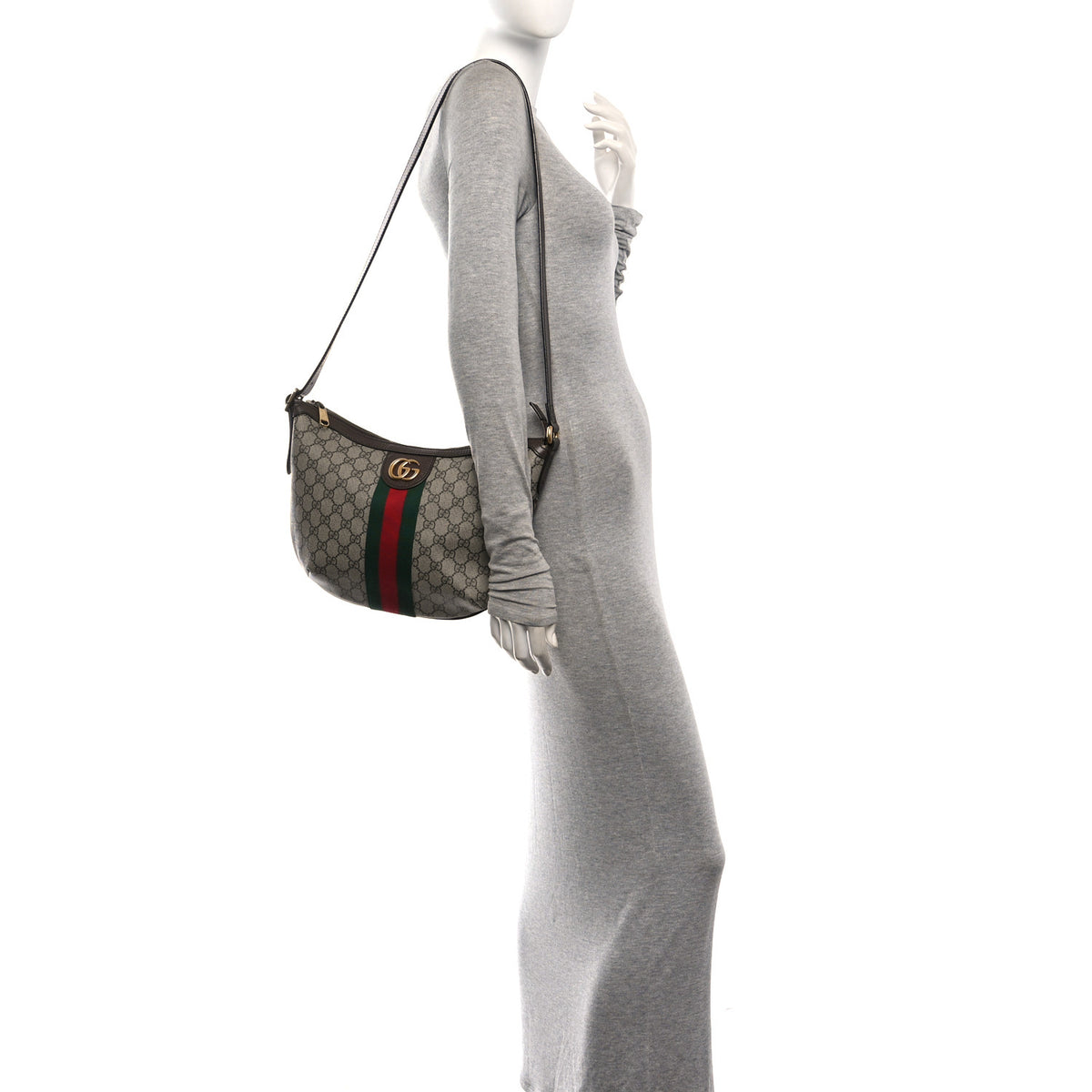 Gucci GG Supreme Monogram Web Small Ophidia Half Moon Hobo Brown 2 of 10