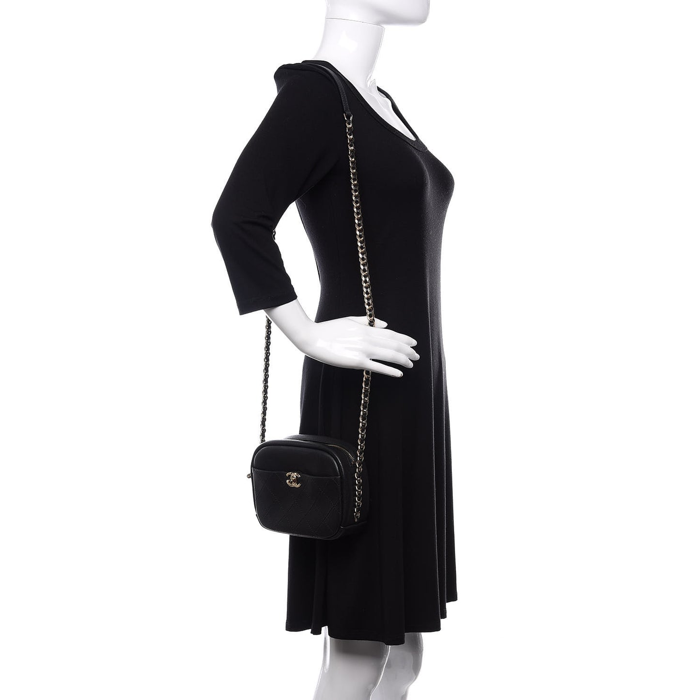 Goatskin Quilted Small Casual Trip Camera Case Black