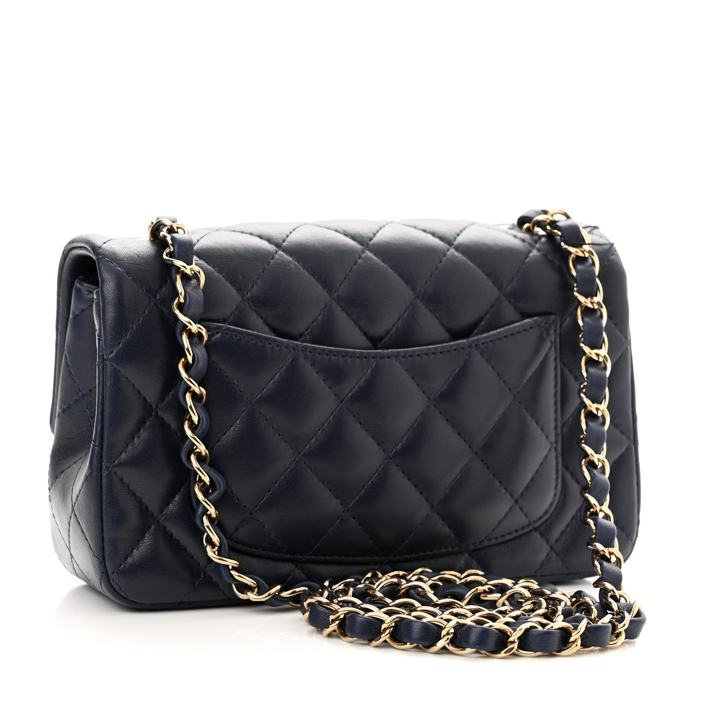 Lambskin Quilted Mini Rectangular Flap Dark Navy Blue