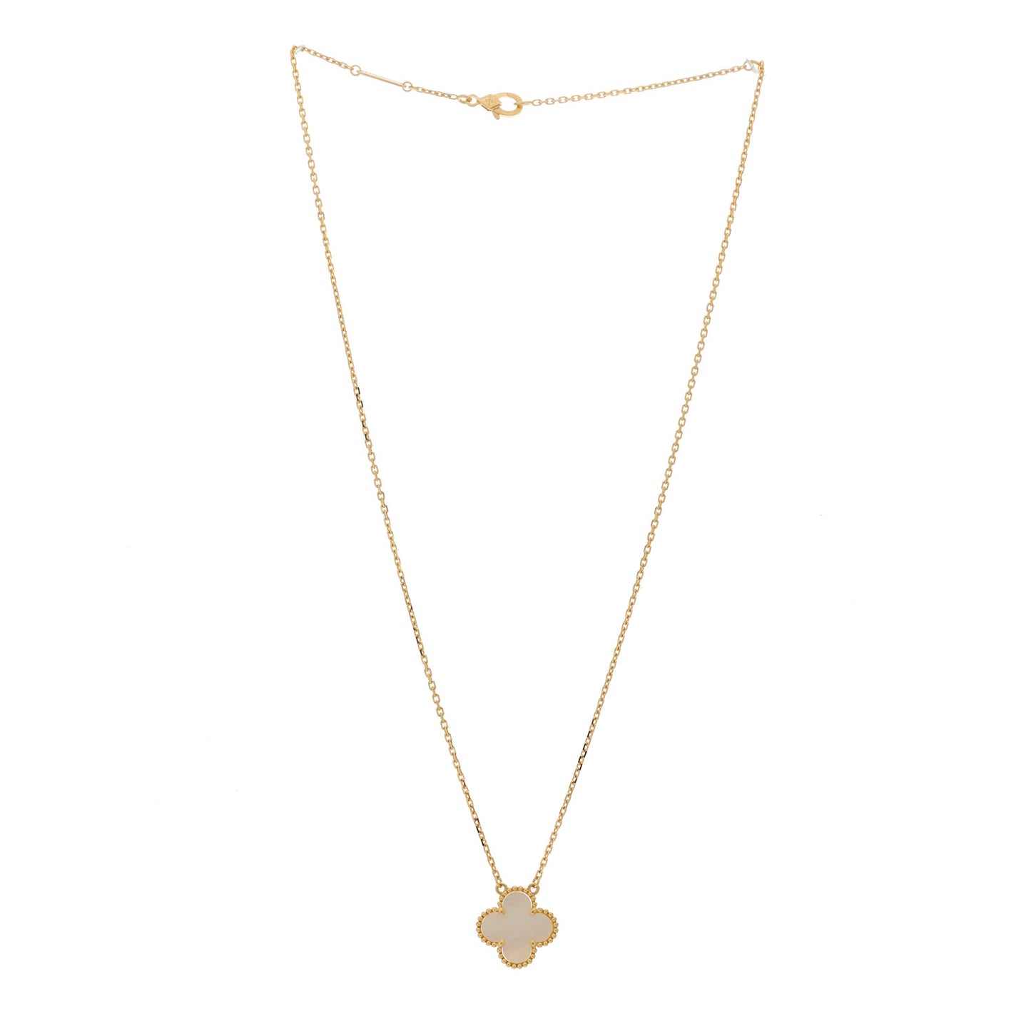 18K Yellow Gold Mother of Pearl Vintage Alhambra Pendant Necklace