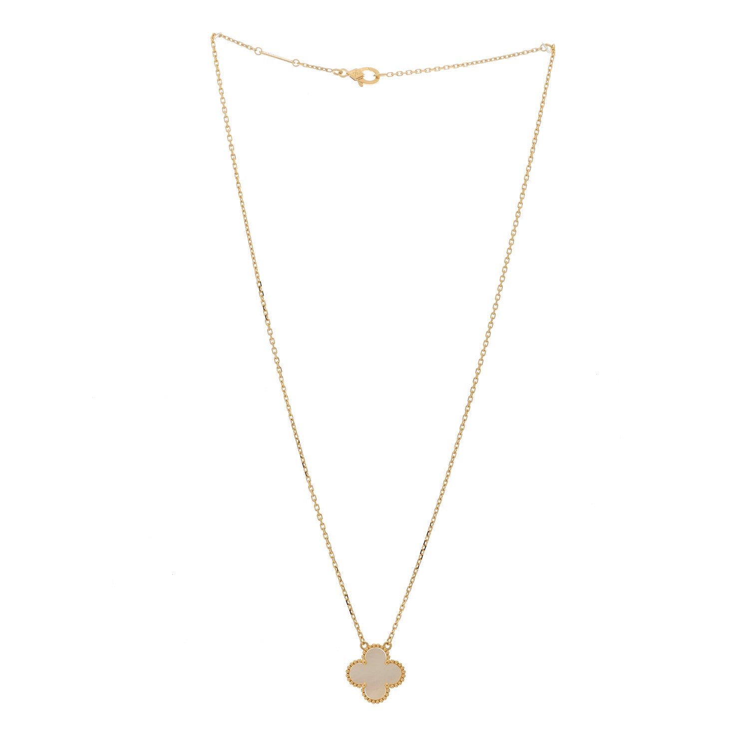 Van Cleef & Arpels 18K Yellow Gold Mother of Pearl Vintage Alhambra Pendant Necklace 3 of 7