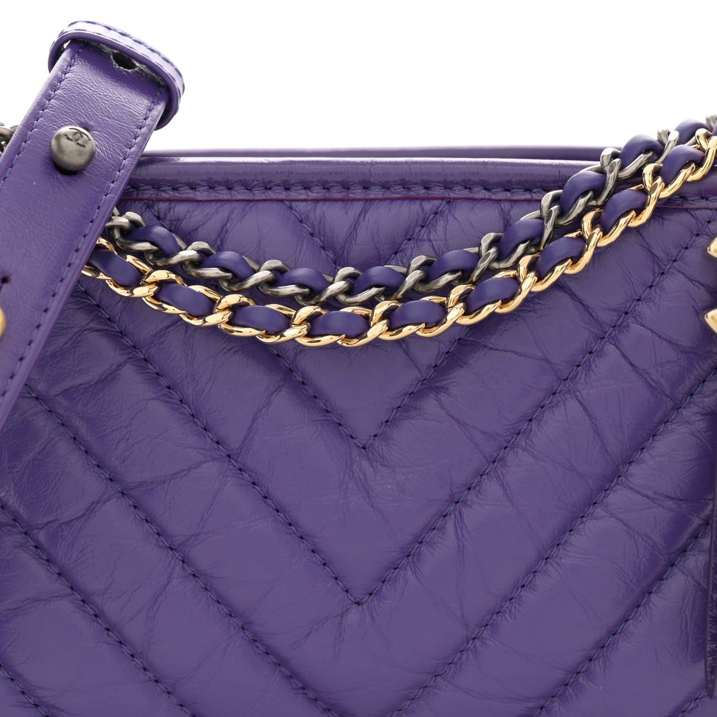 Aged Calfskin Chevron Quilted Small Gabrielle Hobo Purple