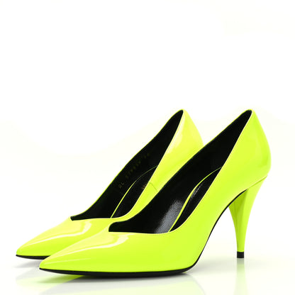 Saint Laurent Patent Calfskin Kiki 85 Pumps 36 Yellow Fluo 3 of 8