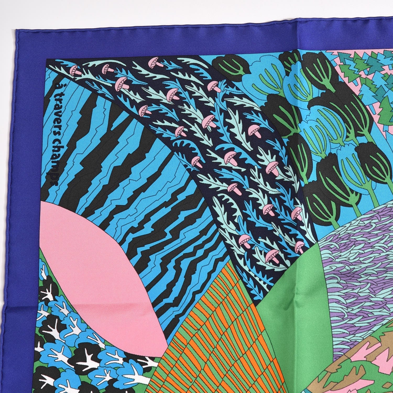 Hermes Silk A Travers Champs Scarf 90 Bleu Vert Rose 5 of 7