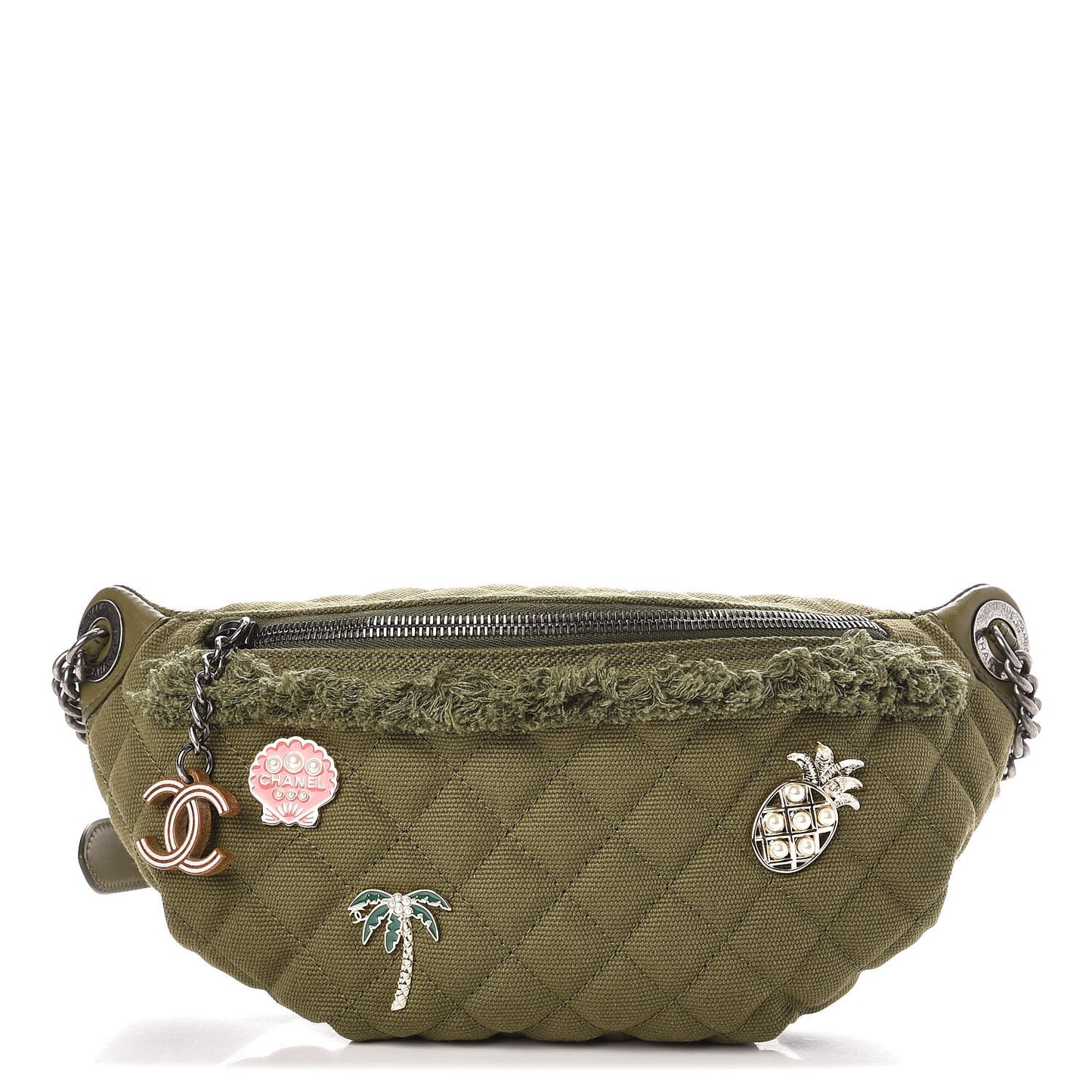 Canvas Lambskin Quilted Coco Cuba Charms Waist Bag Khaki
