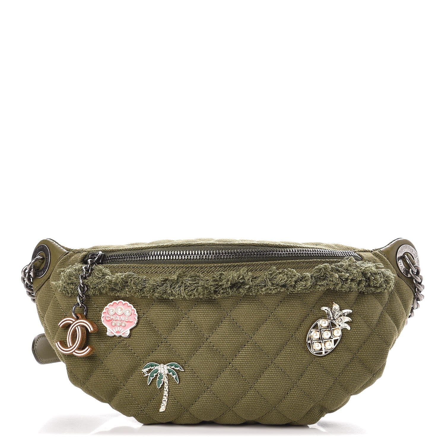 Chanel Canvas Lambskin Quilted Coco Cuba Charms Waist Bag Khaki 1 of 14