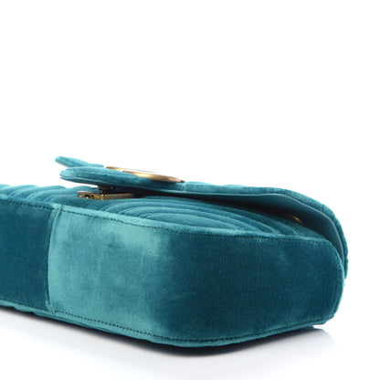 Gucci Velvet Matelasse Mini GG Marmont Shoulder Bag Pavone Cyan 7 of 11