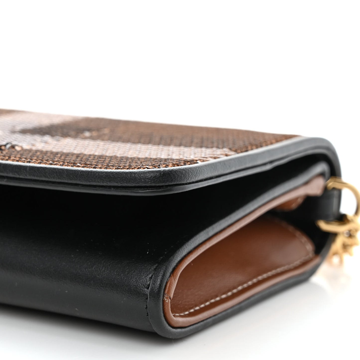 Calfskin Sequin Check Embellished TB Lola Chain Wallet Dark Birch