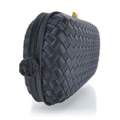 Bottega Veneta Satin Woven Evening Clutch Bag Black 6 of 9