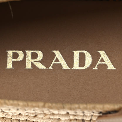 Prada Raffia Metal Triangle Logo Ballet Flats 38.5 Natural 9 of 10