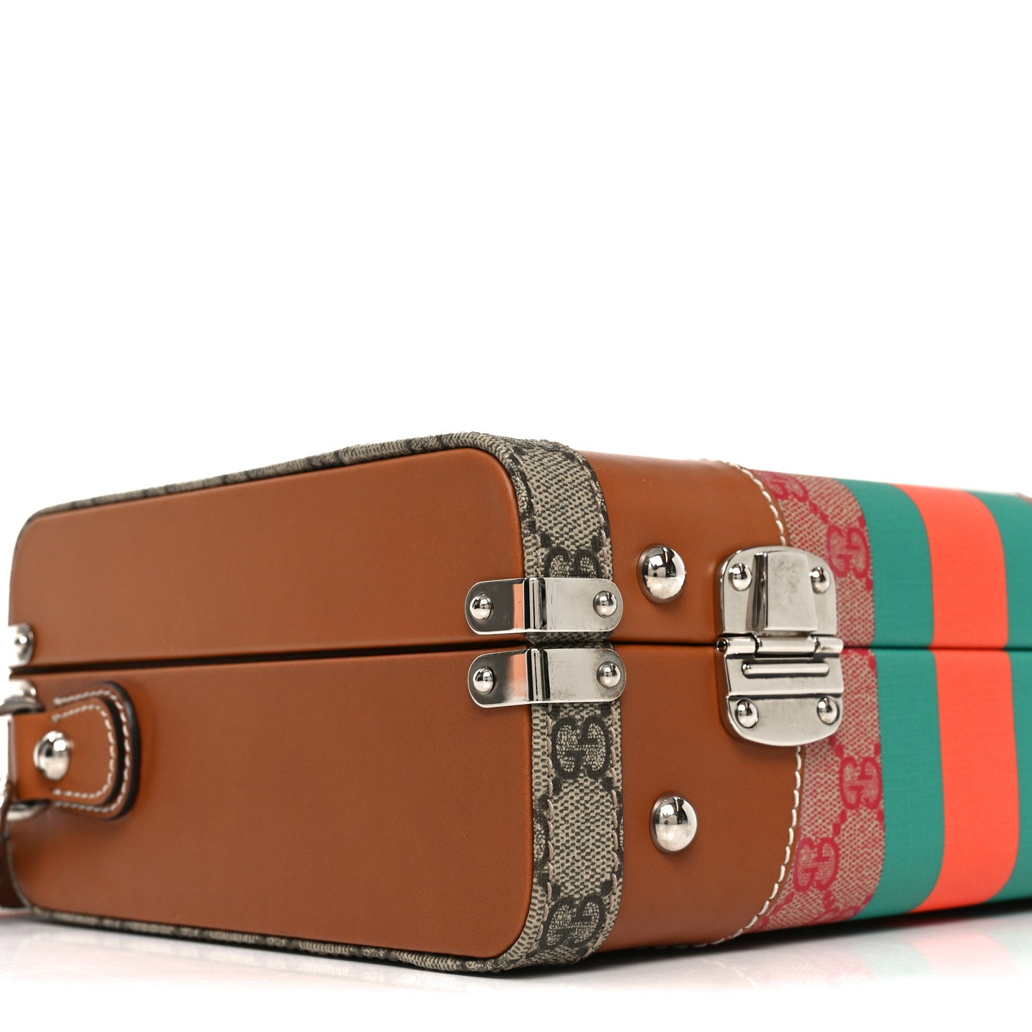 Gucci X DANS LE VERT GG Supreme Monogram Cuoio Web Mini Retro Interlocking G Savoy Top Handle Beauty Case Beige Rosso Ebony Harness  Brown 9 of 10