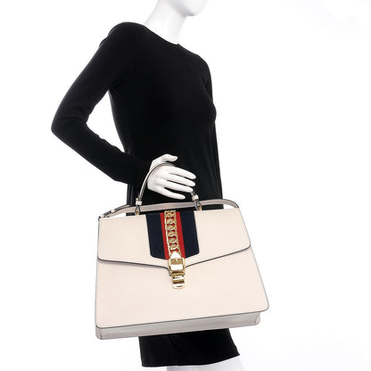 Gucci Calfskin Maxi Sylvie Top Handle Bag White 3 of 8
