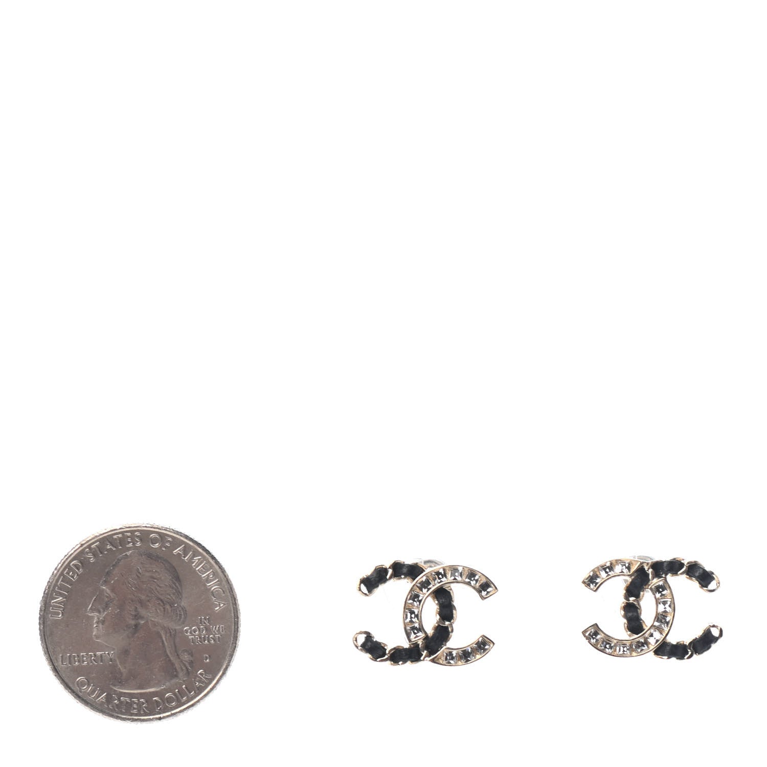 Chanel Crystal Baguette Lambskin Chain CC Vintage Allure Stud Earrings Black Gold 2 of 4