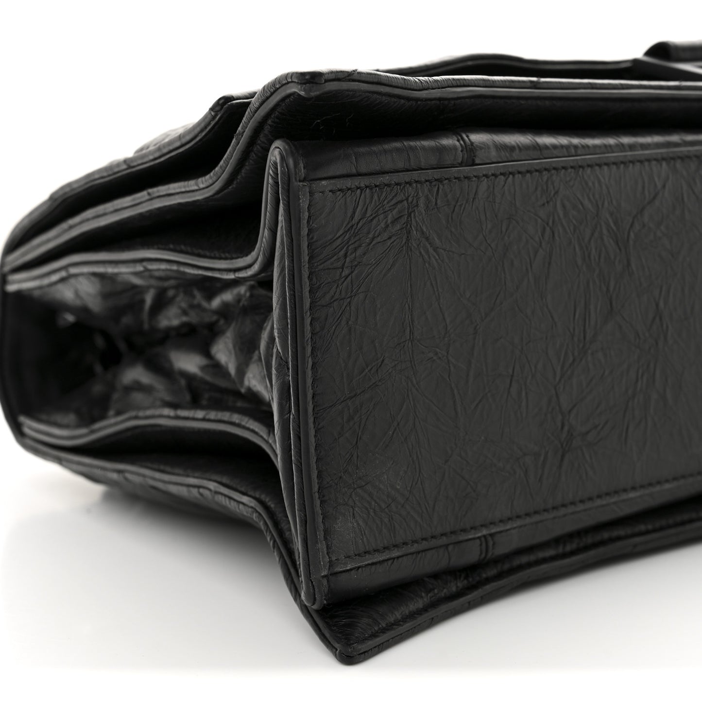 Crushed Calfskin Quilted Matte Black Hardware Large Crush Chain Bag Black