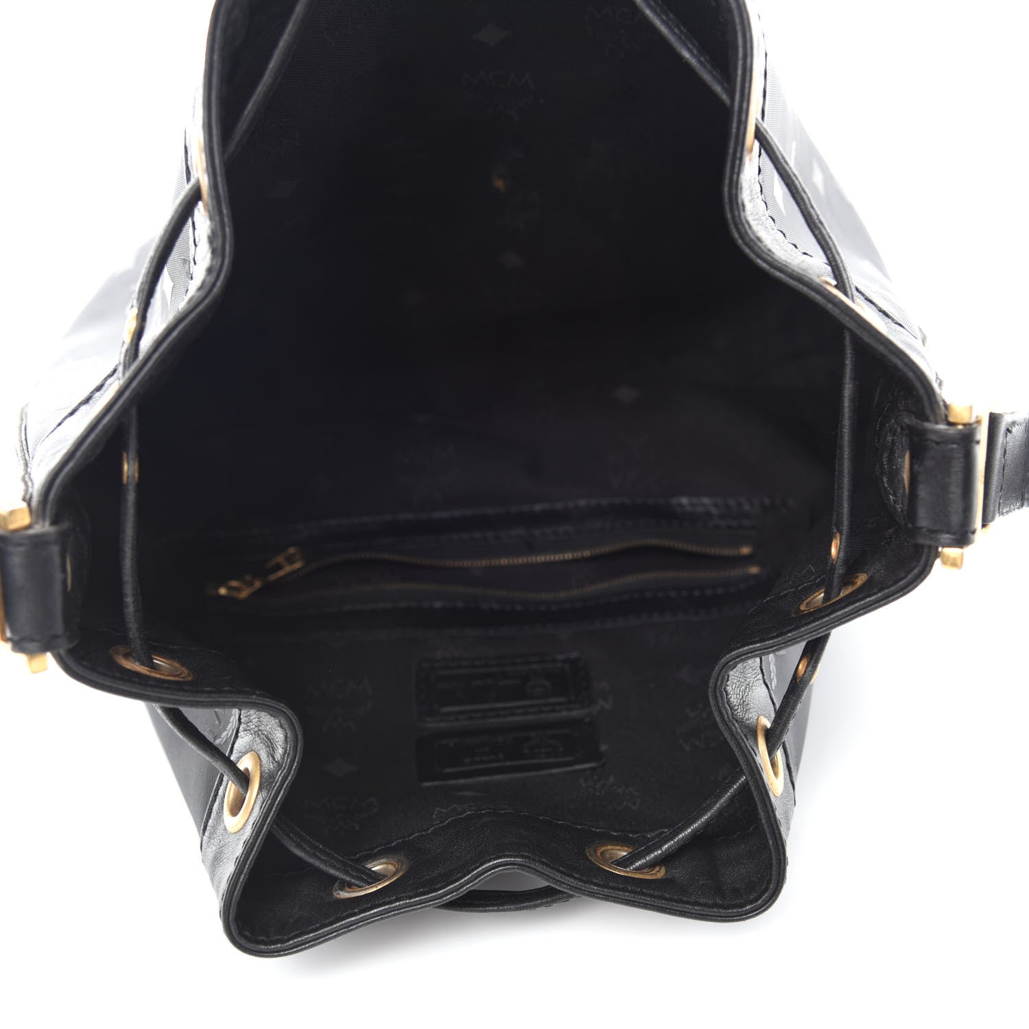 MCM Nylon Monogram Drawstring Bucket Bag Black 5 of 10