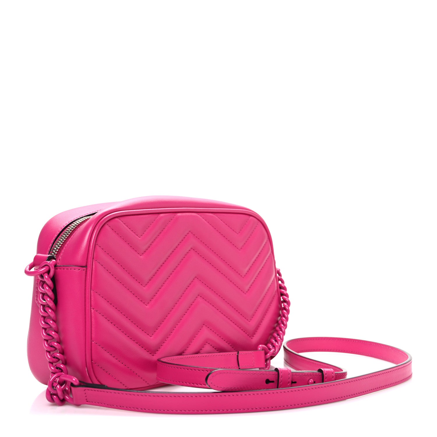 Gucci Calfskin Matelasse Monochrome Small GG Marmont Chain Shoulder Bag Classic Fuxia 3 of 10