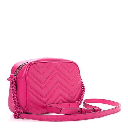 Gucci Calfskin Matelasse Monochrome Small GG Marmont Chain Shoulder Bag Classic Fuxia 3 of 10