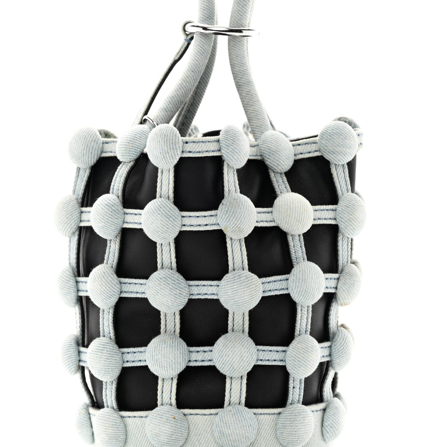 Nappa Denim Dome Studded Mini Roxy Bucket Bag Black