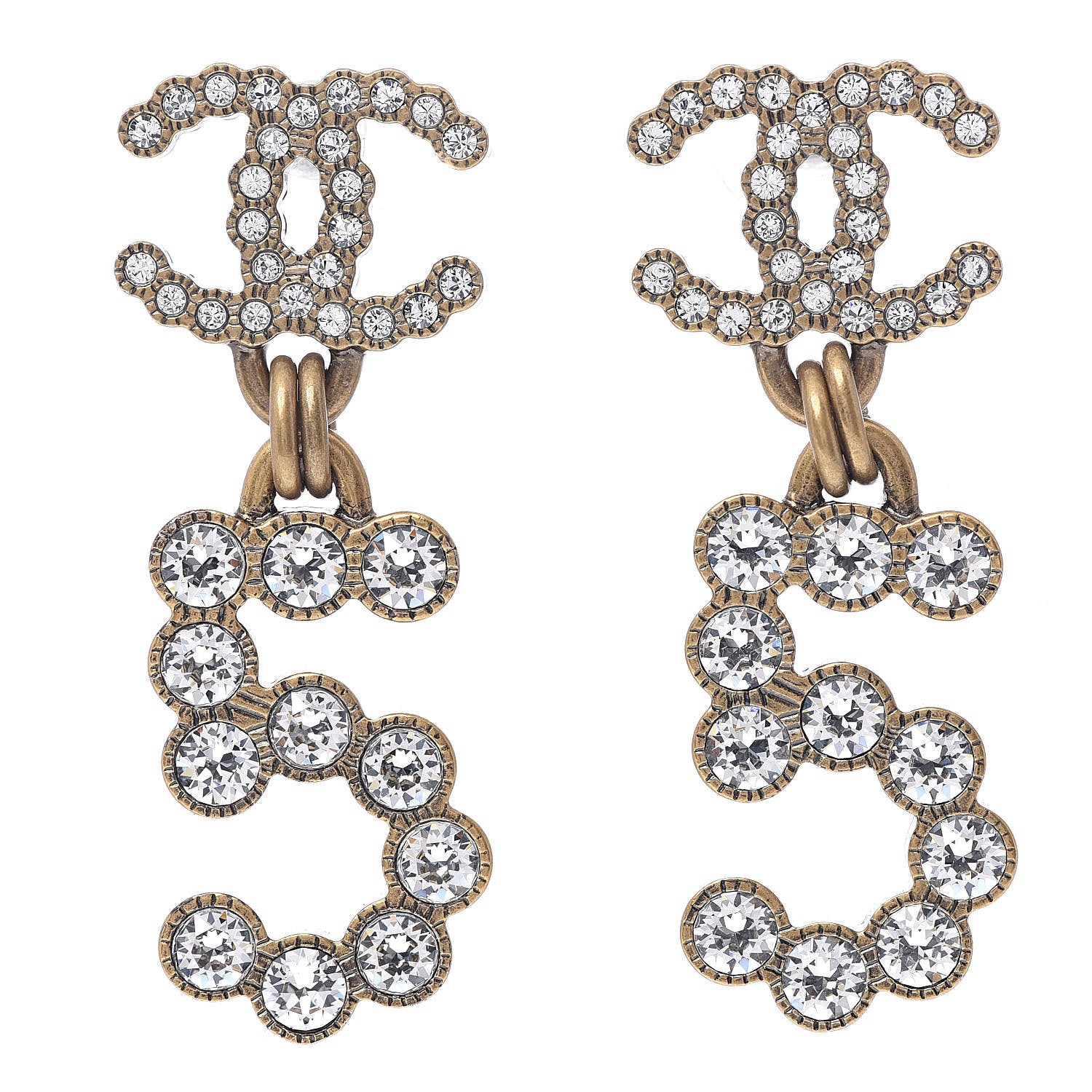 Chanel Metal Crystal City of Lights No 5 Drop Earrings Gold 1 of 5