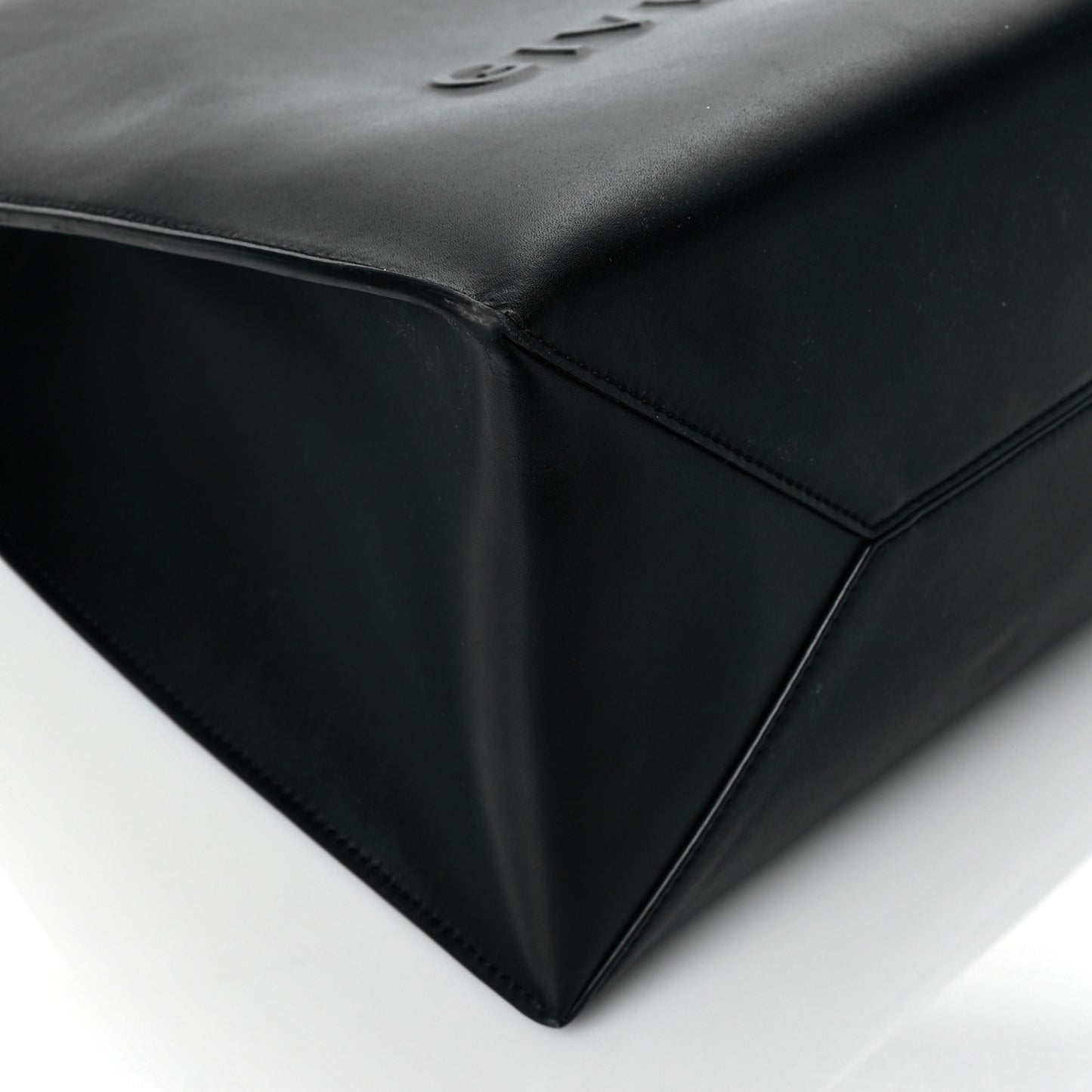 Calfskin Logo Debossed Medium Shopper Tote Black