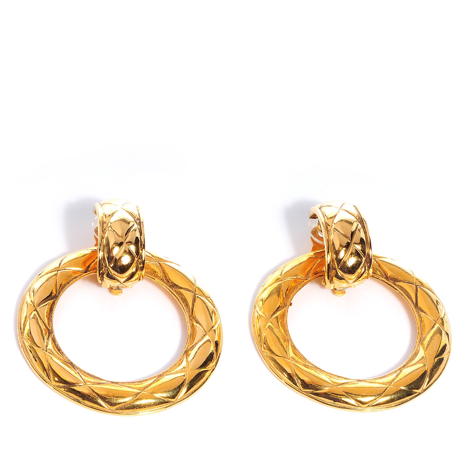 Chanel Quilted Hoop Clip On Earrings Gold 1 of 5