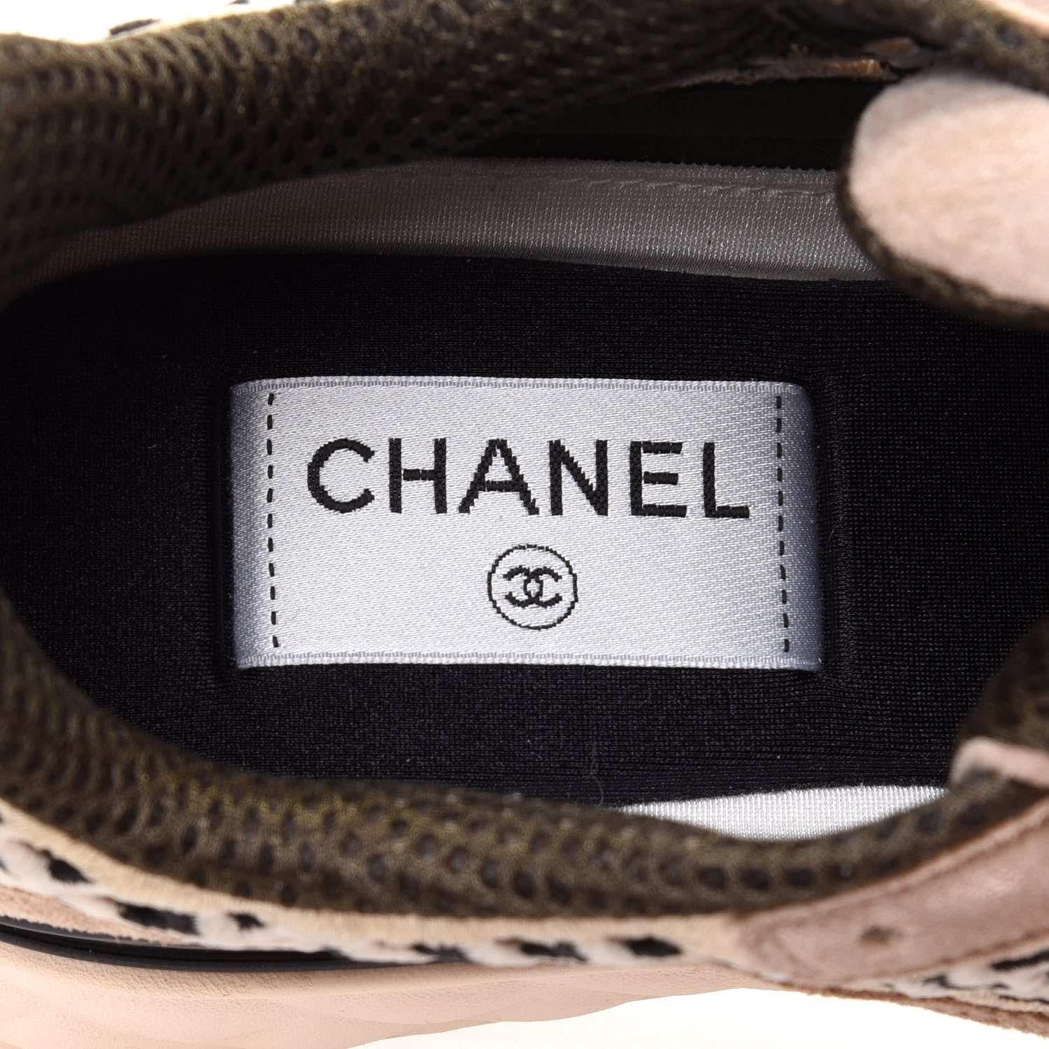 Chanel Suede Calfskin Embroidered CC Sneakers 38 Beige Black 6 of 9