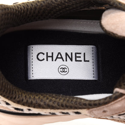 Chanel Suede Calfskin Embroidered CC Sneakers 38 Beige Black 6 of 9