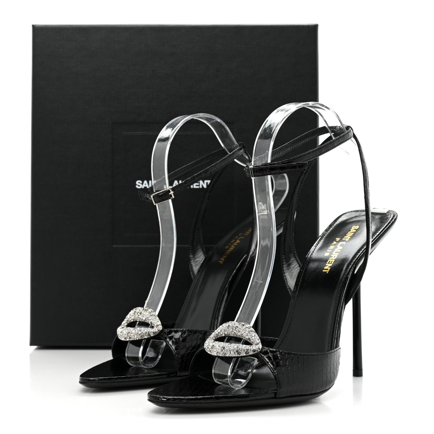 Ayers Snakeskin Embossed Crystal Giqua 115 Sandals 40.5 Black