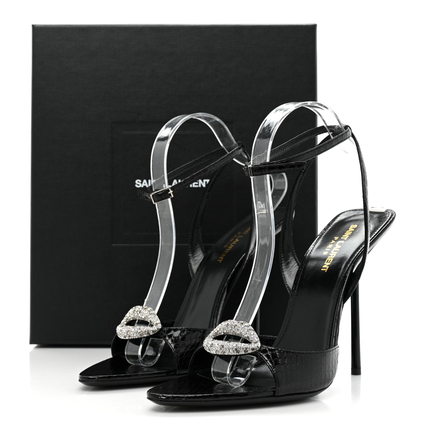 Saint Laurent Ayers Snakeskin Embossed Crystal Giqua 115 Sandals 40.5 Black 10 of 10