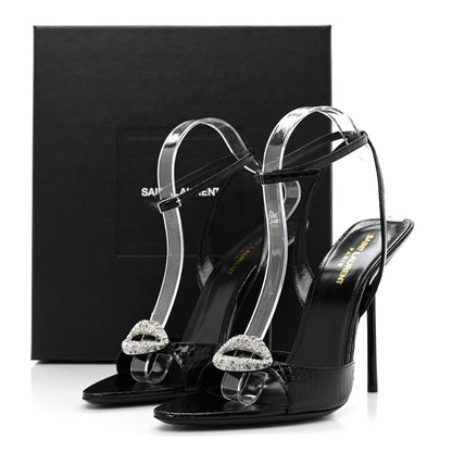 Saint Laurent Ayers Snakeskin Embossed Crystal Giqua 115 Sandals 40.5 Black 10 of 10