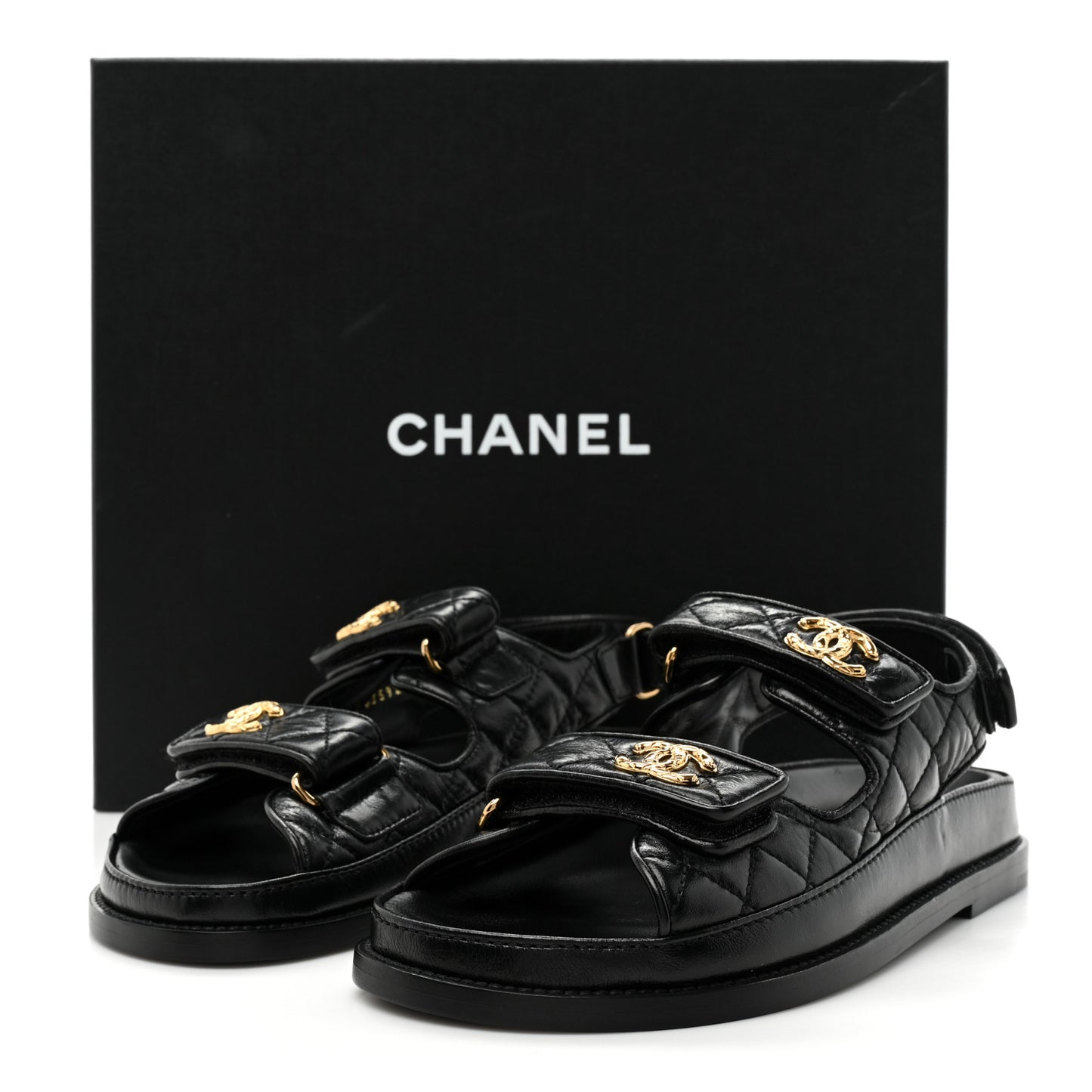 Grained Calfskin Velcro Dad Sandals 37 Black