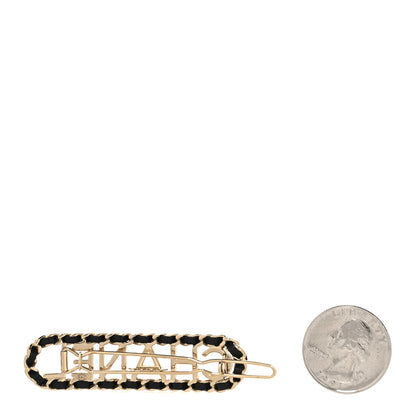 Chanel Metal Lambskin Vintage Allure Logo Hair Clip Black Gold 2 of 4