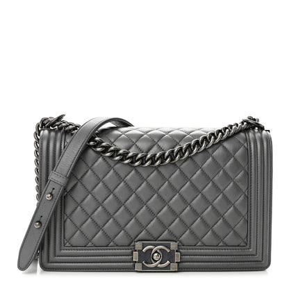 Chanel Metallic Calfskin Quilted New Medium Boy Flap Dark Silver 1 of 11