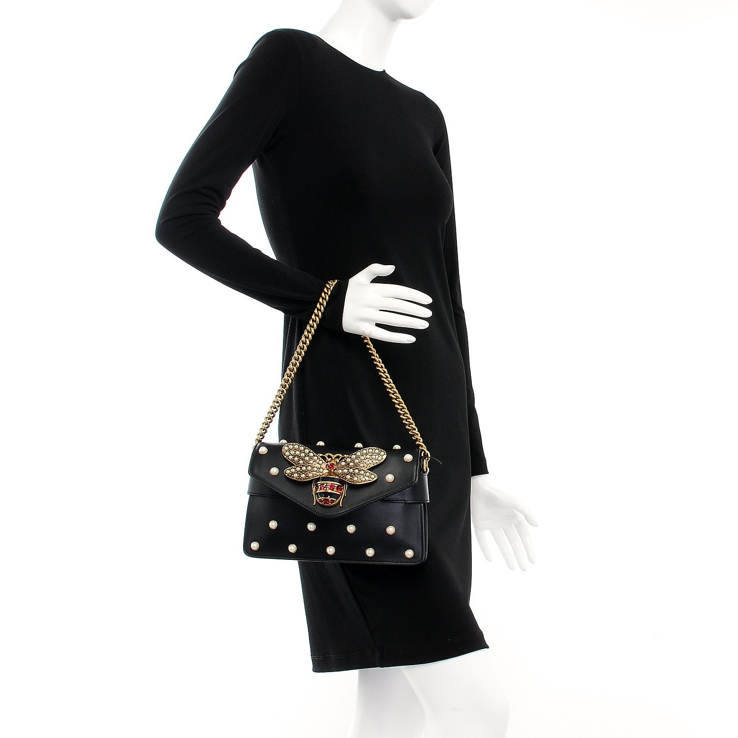 Gucci Nappa Pearl Studded Mini Queen Margaret Broadway Shoulder Bag Black 3 of 10