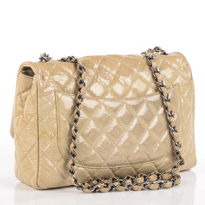 Chanel Crinkled Patent Quilted Jumbo Single Flap Light Beige 3 of 8