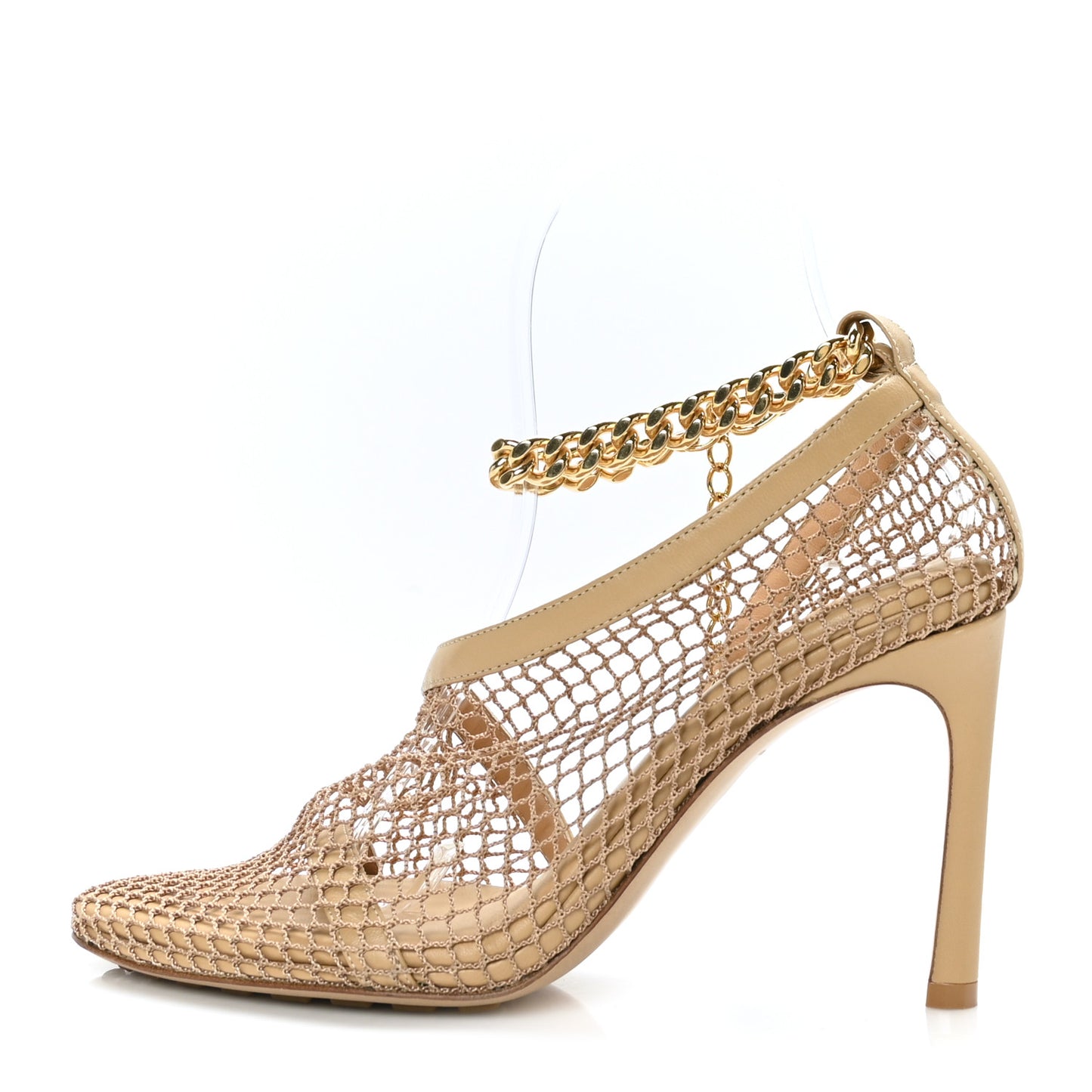 Mesh Nappa Chunky Chain Sandals 36 Beige Pony