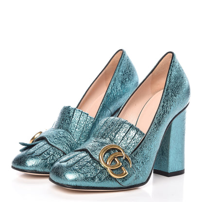 Gucci Galassia GG Marmont Fringe 105mm Loafer Pumps 34.5 Turchese 3 of 9