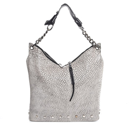 Jimmy Choo Washed Grainy Lambskin Studded Raven Hobo White Black 1 of 8