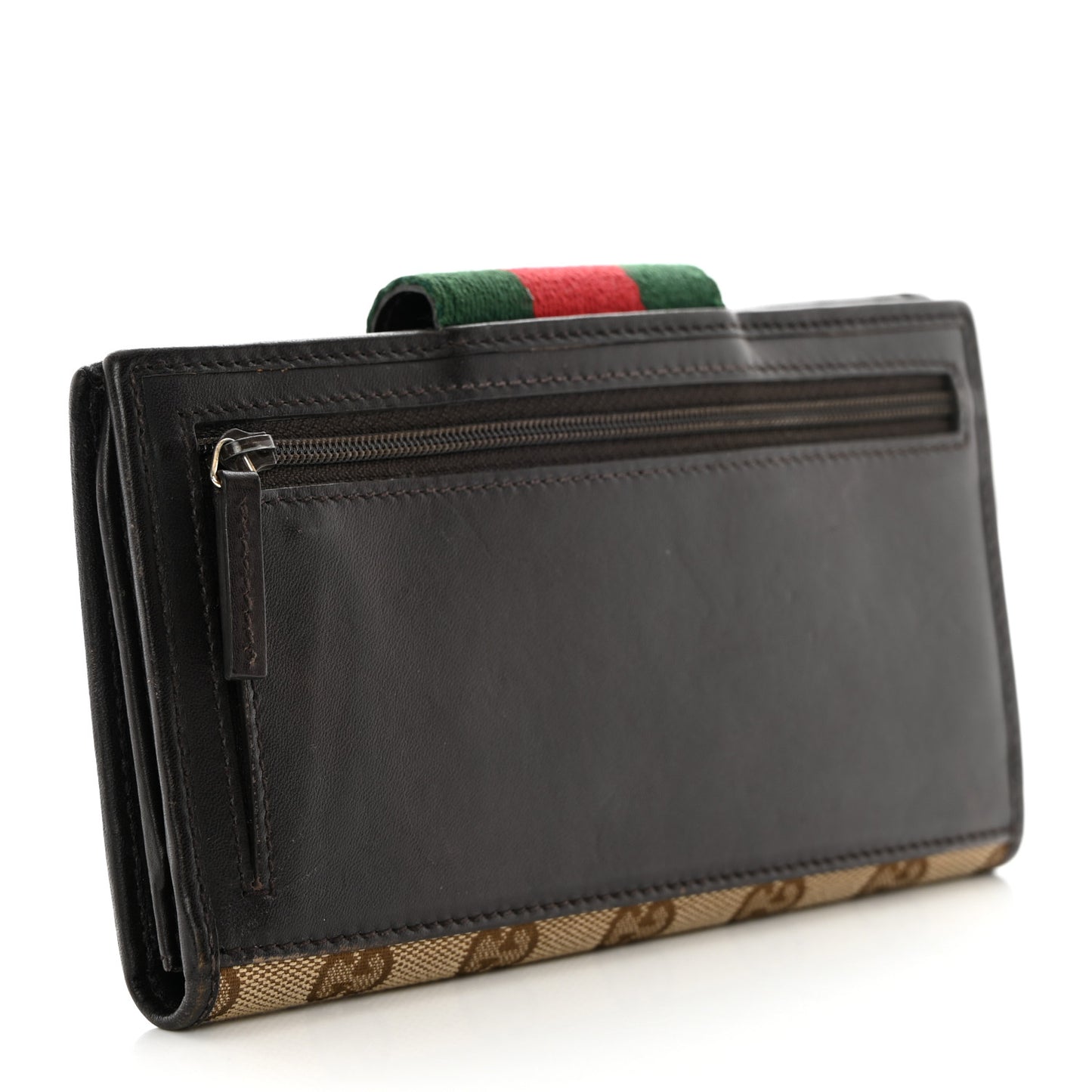 Monogram Calfskin Ladies Web Continental Wallet Beige Ebony Cocoa