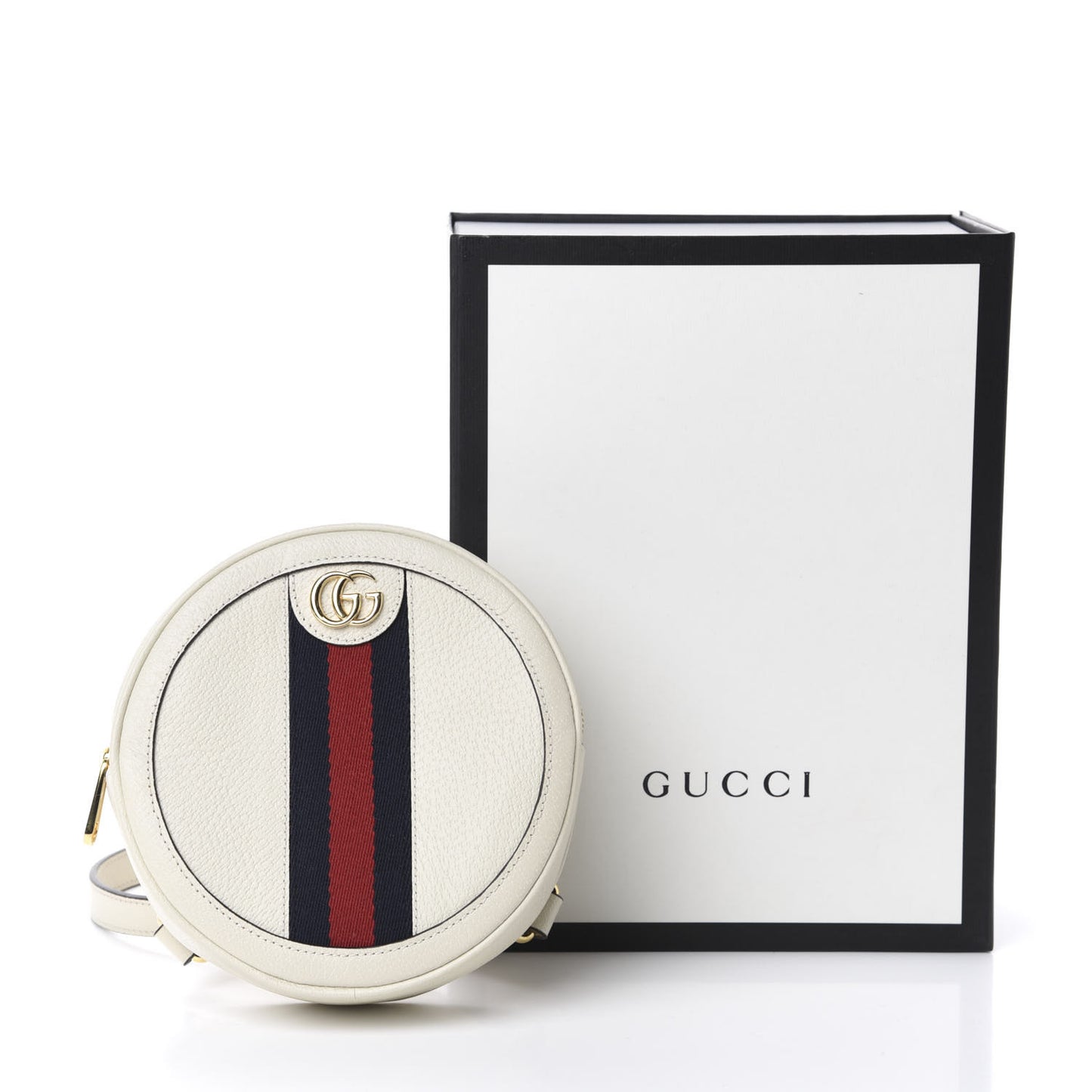 Textured Calfskin Web Mini Ophidia Round Backpack Mystic White