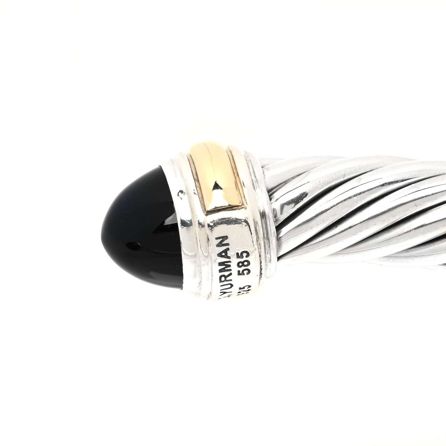 Sterling Silver 14K Yellow Gold Black Onyx 5mm Cable Classics Bracelet