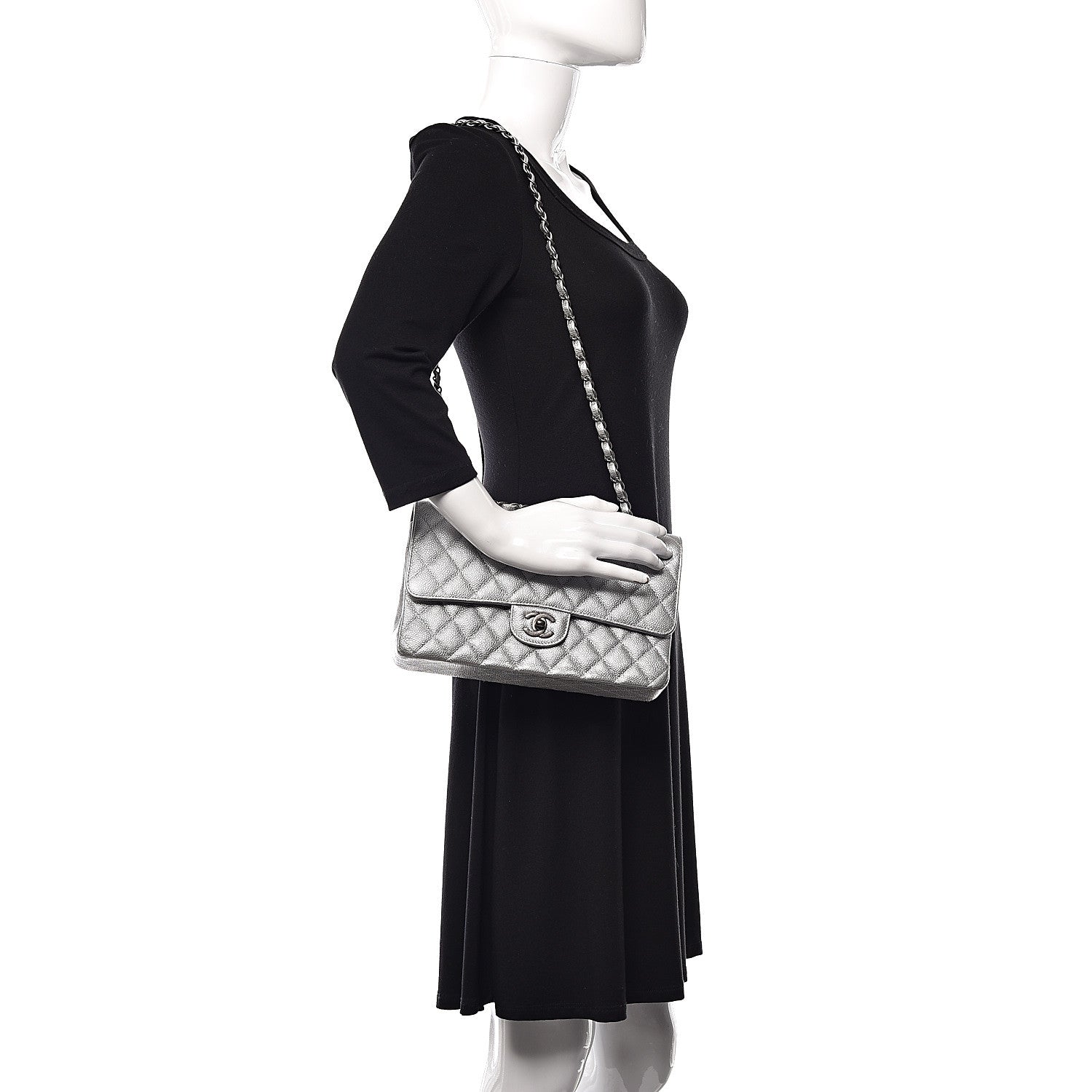 Chanel Glittered Metallic Caviar Quilted Medium Double Flap Silver 2 of 9