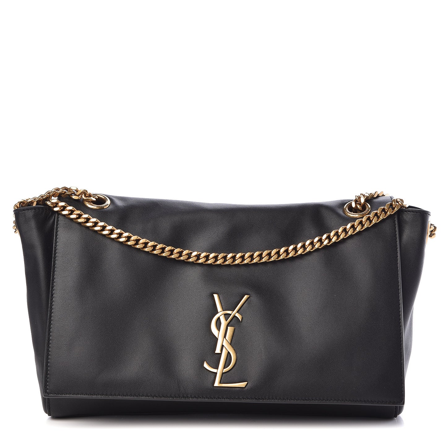 Smooth Calfskin Suede Medium Reversible Monogram Kate Satchel Black