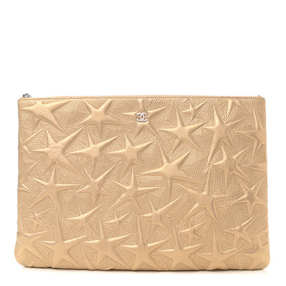 Chanel Metallic Lambskin Star Embossed Large Cosmetic Pouch Gold 1 of 7
